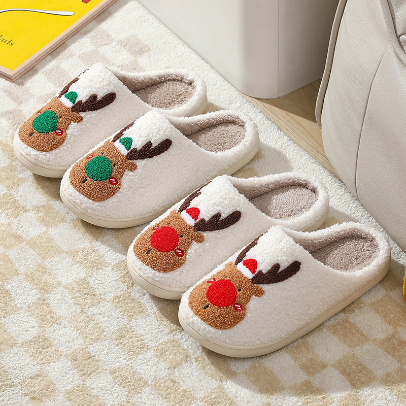 Winter Warm Christmas Elk Cotton Slippers