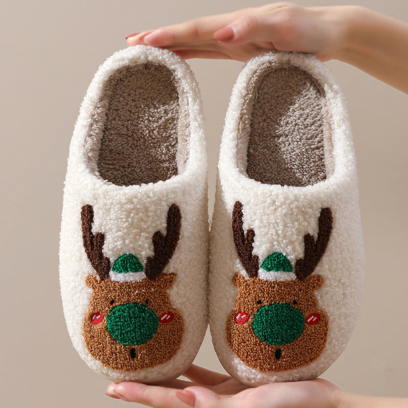 Winter Warm Christmas Elk Cotton Slippers