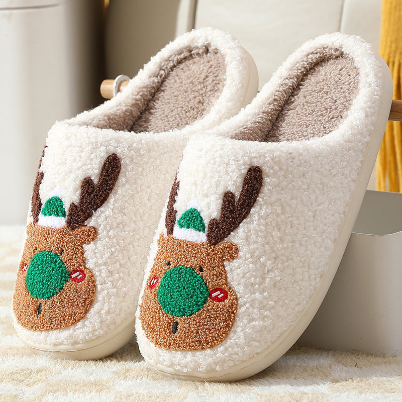 Winter Warm Christmas Elk Cotton Slippers