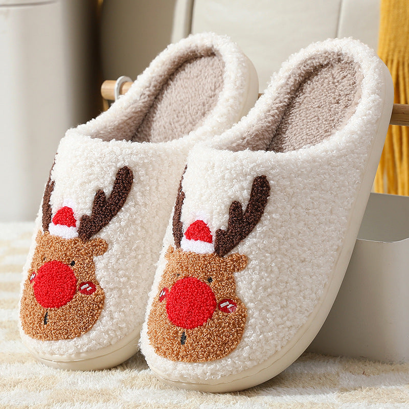 Winter Warm Christmas Elk Cotton Slippers