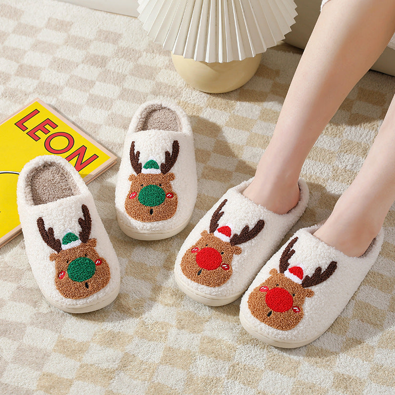 Winter Warm Christmas Elk Cotton Slippers