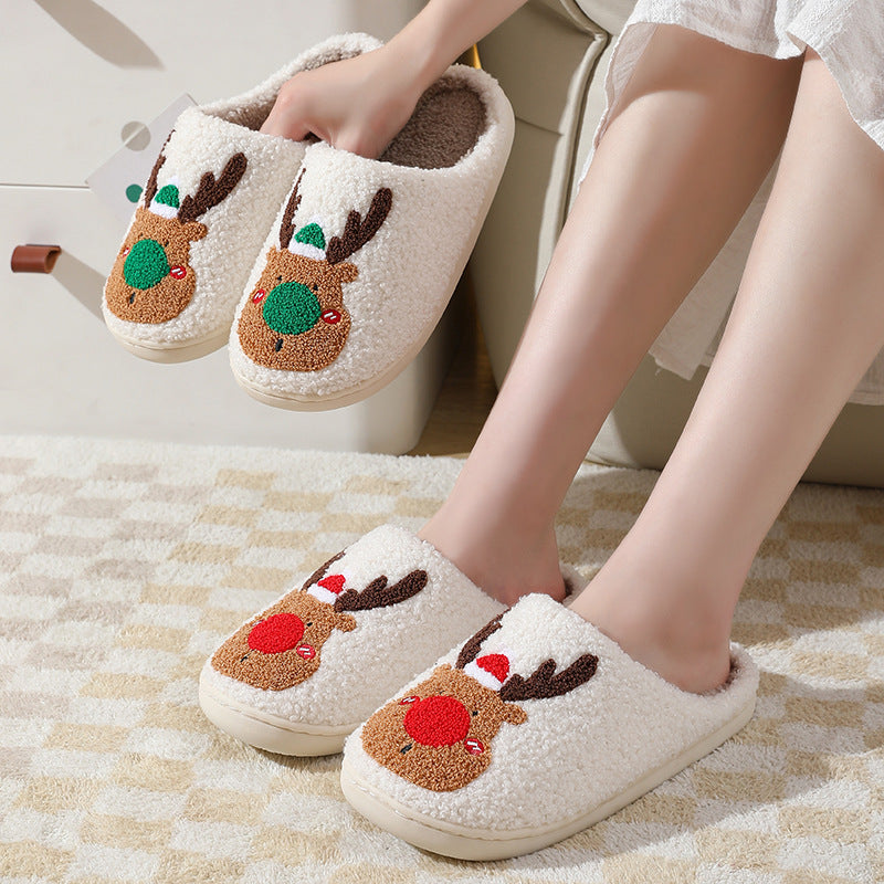 Winter Warm Christmas Elk Cotton Slippers